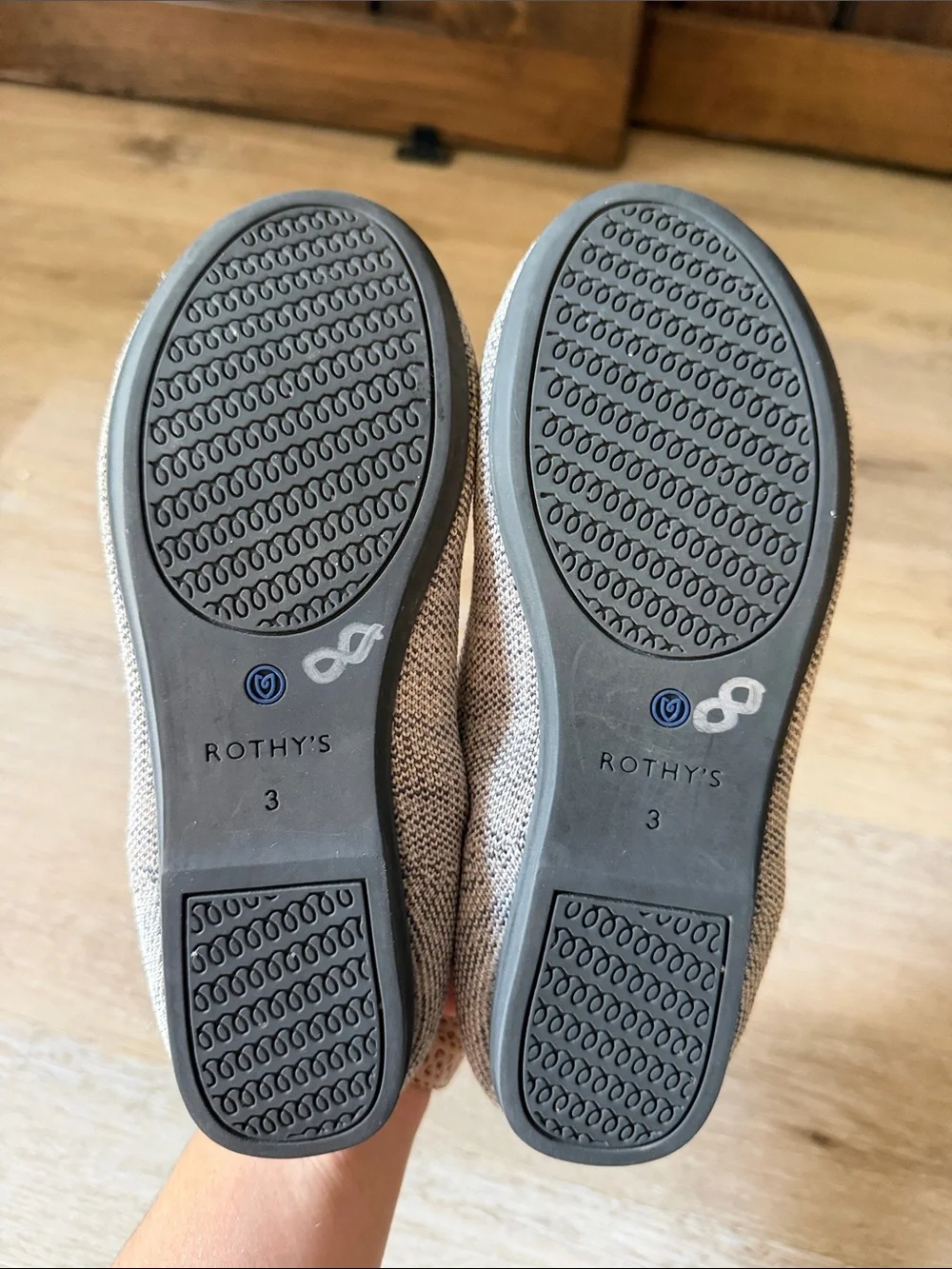 Rothy's Kids Knit Slip-On Loafers in Taupe/Gray with Blue Trim